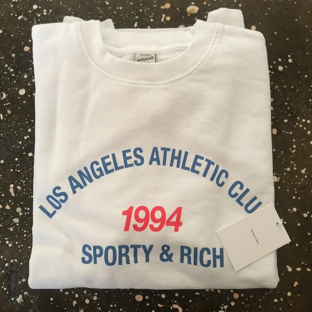 SPORTY & RICH La Athletic Club Crewneck Sweatshirt White Retro - Picture 7 of 8